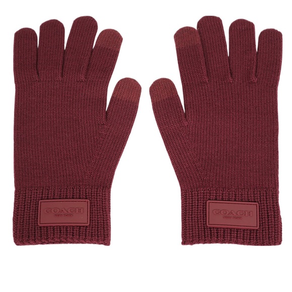 Coach Accessories - Coach Burgundy Knit Gloves